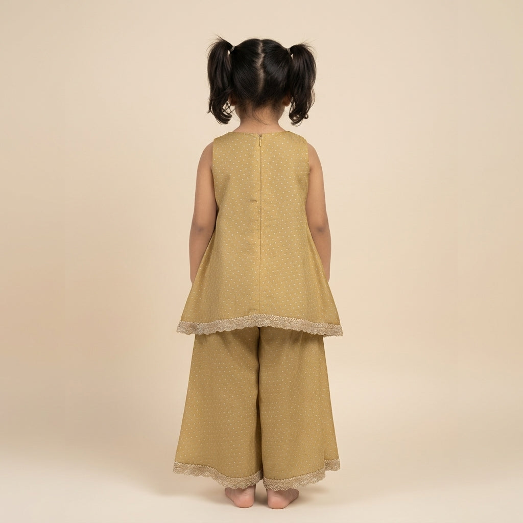 Kitty x Tyohaar | Gold Foil Chandheri Tent Style Kurta & Flared Pant Set