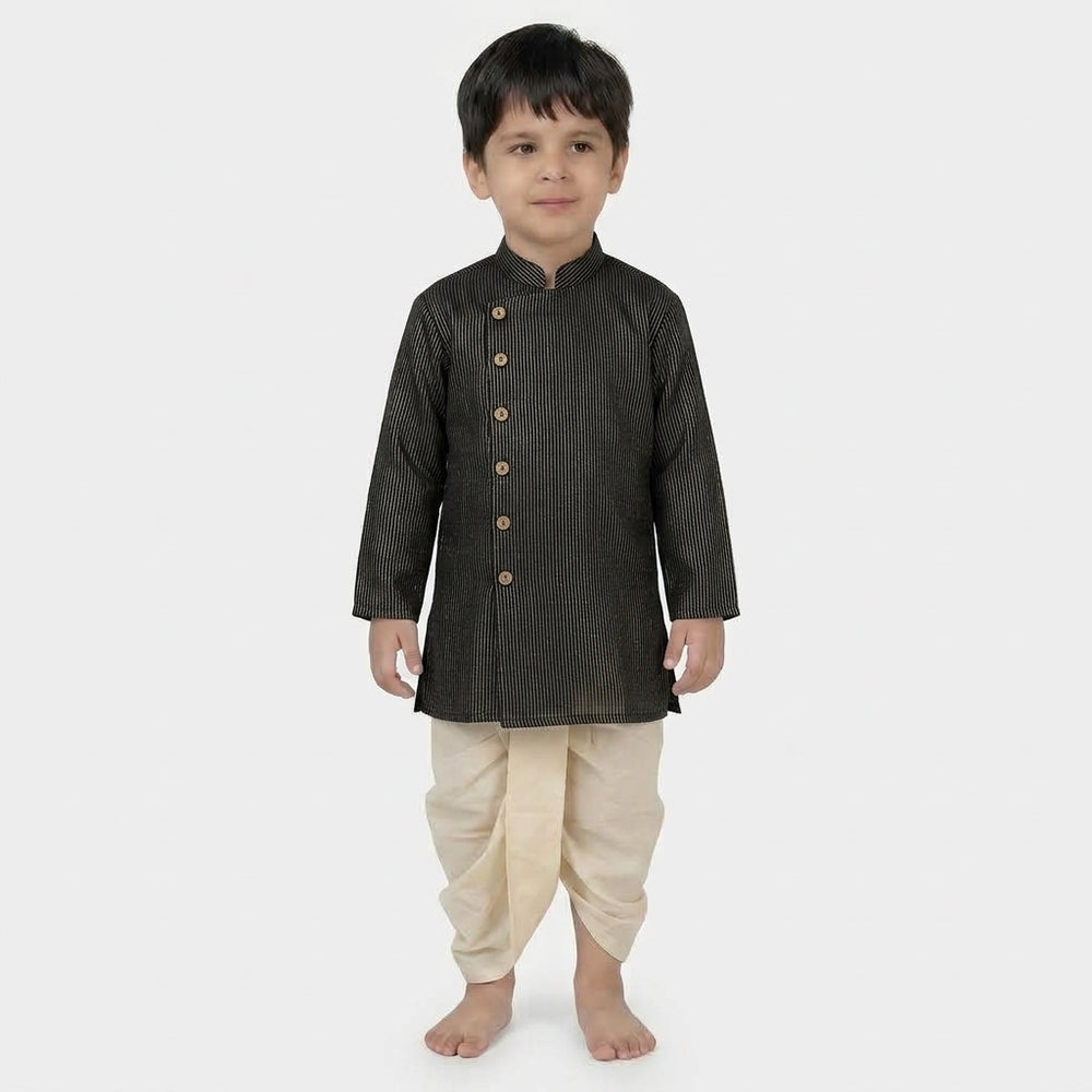 Kairav x Tyohaar | Kurta & Dhoti Pant Set in Black Silver Stripe Cotton & Linen
