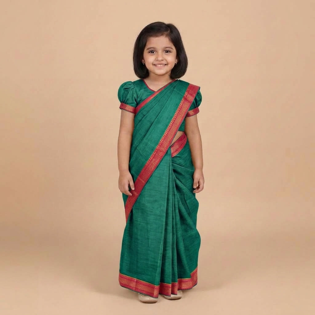 Gungun x Tyohaar | Green Mangalgiri Cotton Ready-To-Wear Saree