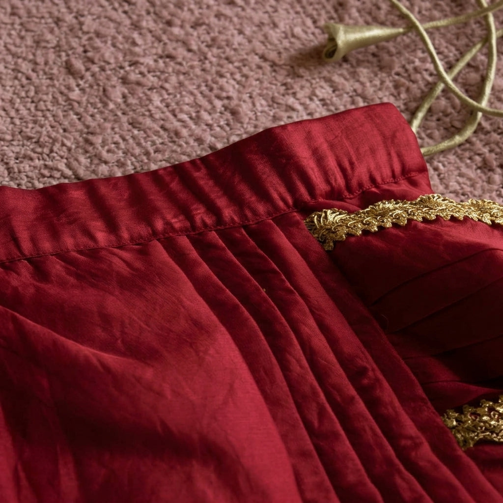 Nureh x Tyohaar | Velvety Red Shimmer Tissue Skirt Style Saree