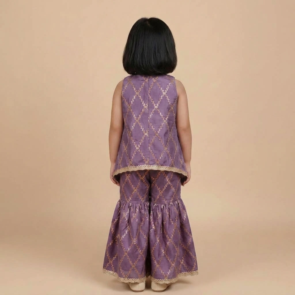 Poppy x Tyohaar | Moonlit Lavender Vine Mesh Brocade Tent Style Kurta & Flared Pant Set