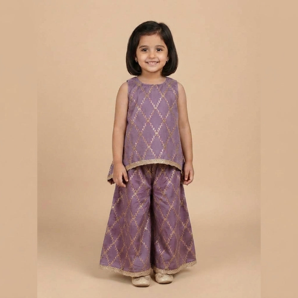 Poppy x Tyohaar | Moonlit Lavender Vine Mesh Brocade Tent Style Kurta & Flared Pant Set