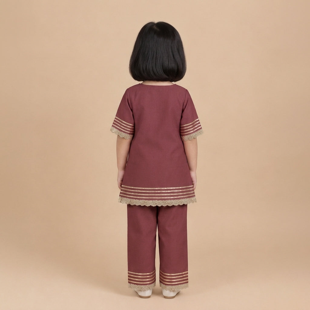 Afiya x Tyohaar | Deep Maroon Solid Viscose Straight Kurta & Pant Set