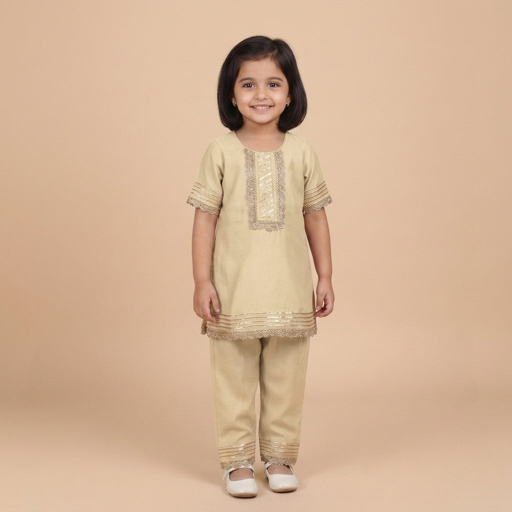 Afiya x Tyohaar | Ivory Solid Viscose Straight Kurta & Pant Set