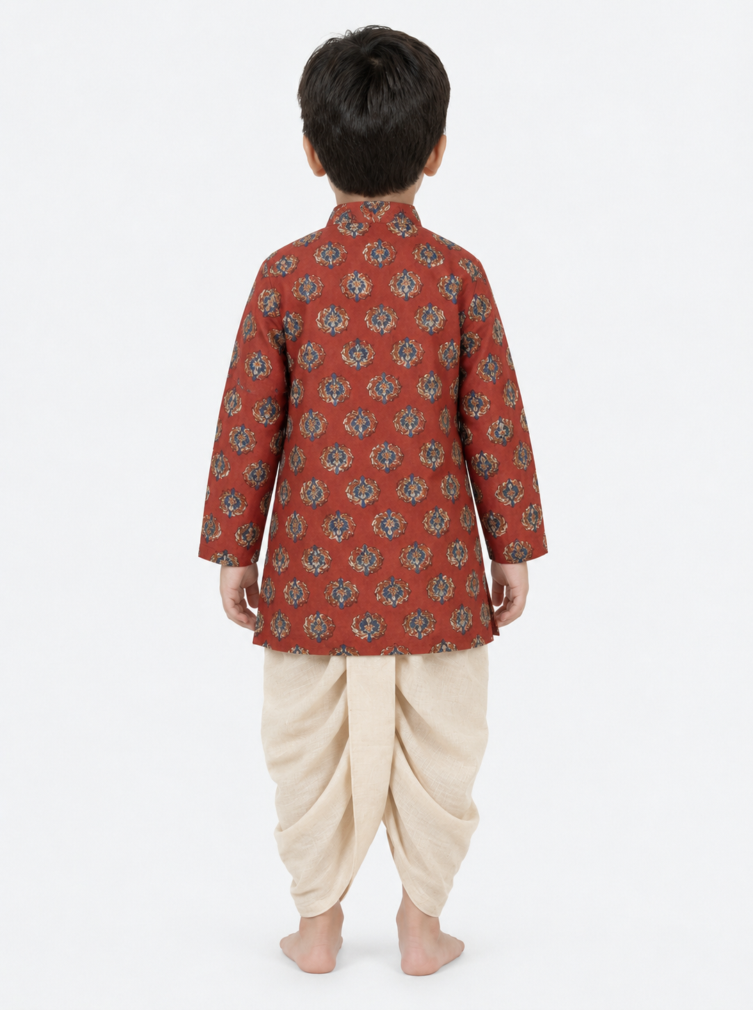 Aarush x Tyohaar | Kurta & Dhoti Pant Set in Crimson Field Block Print Cotton & Linen