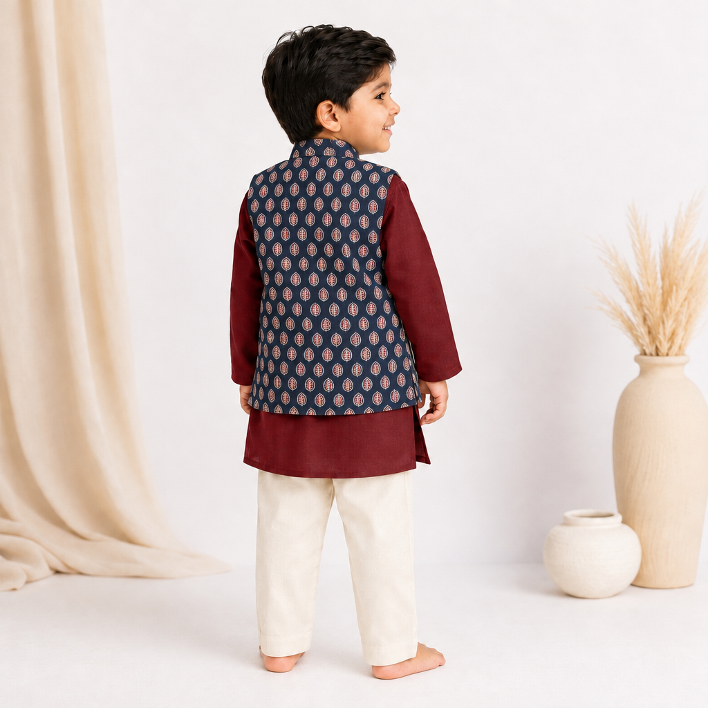 Shayl x Tyohaar | Kurta Pant & Jacket Set in Blue Spade Cotton & Linen