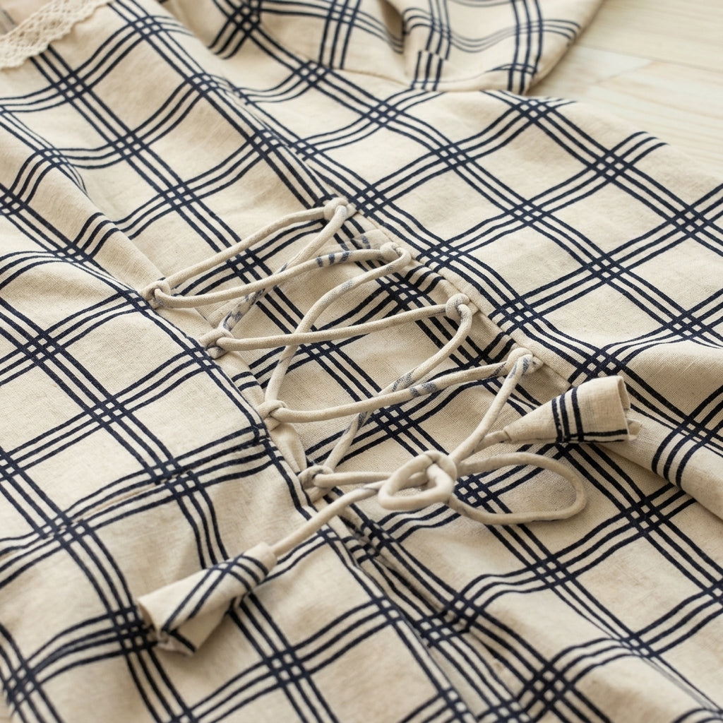 Misha x Tyohaar | Angrakha-Sharara Set in Cream Windowpane Check Block Print Cotton