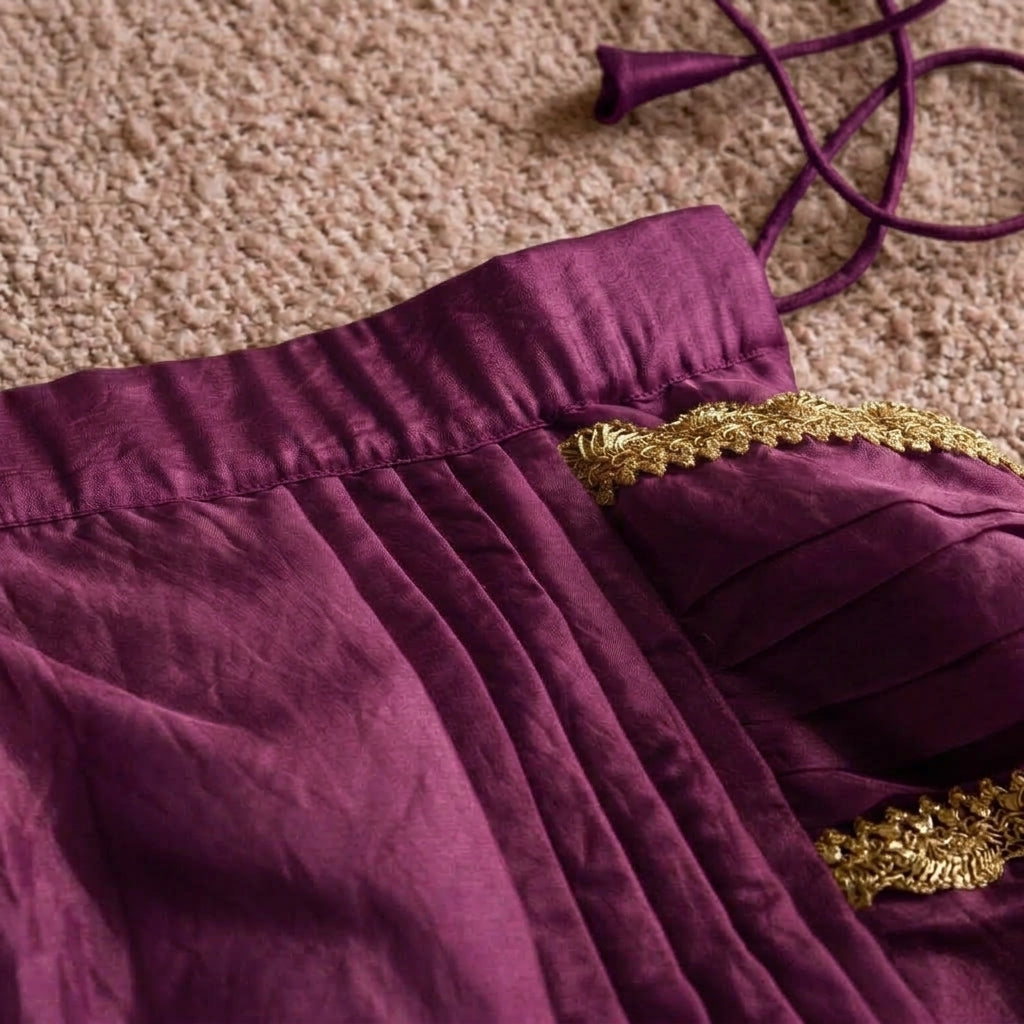 Chanchal x Tyohaar | Velvet Plum Viscose Organza Skirt Style Saree