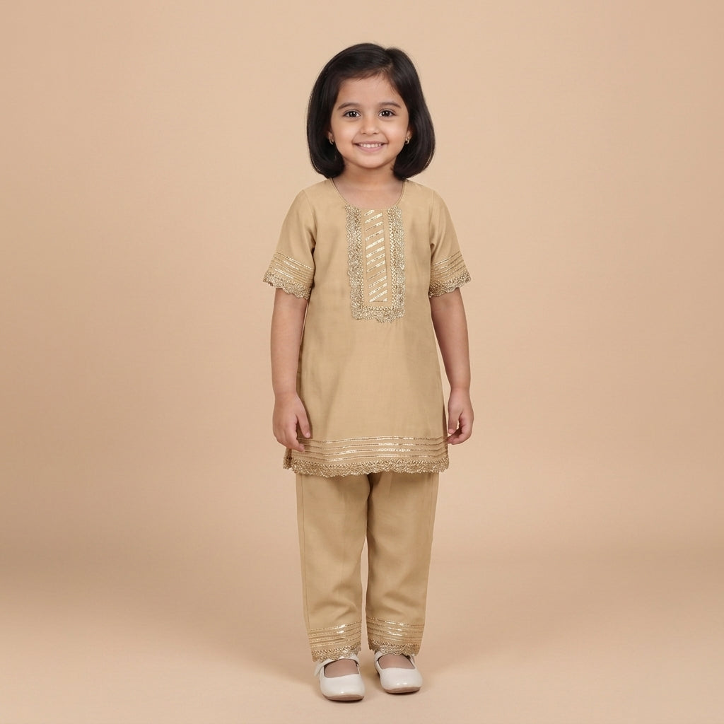 Afiya x Tyohaar | Oyster Grey Solid Viscose Straight Kurta & Pant Set