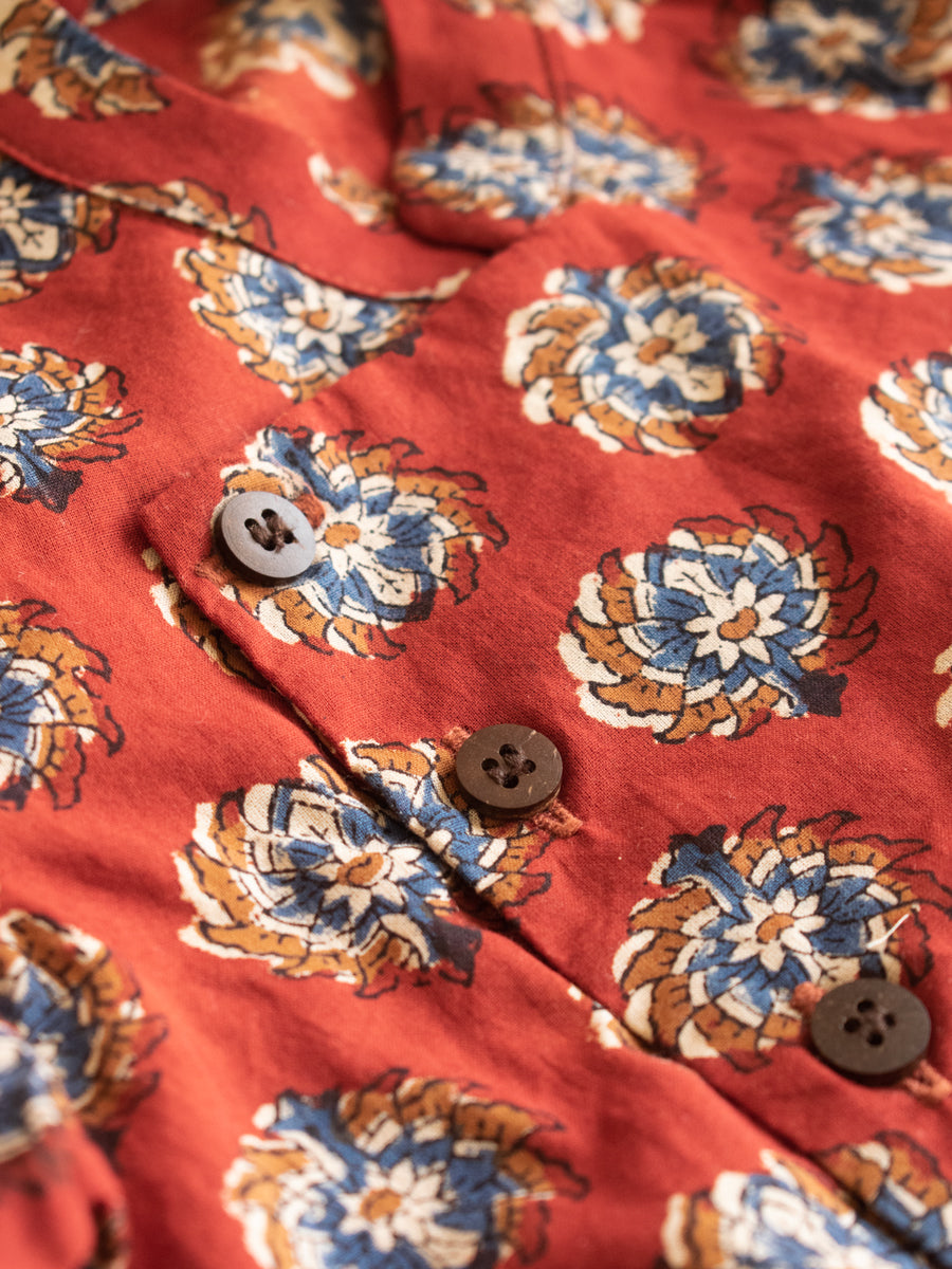 Aarush x Tyohaar | Kurta & Dhoti Pant Set in Crimson Field Block Print Cotton & Linen
