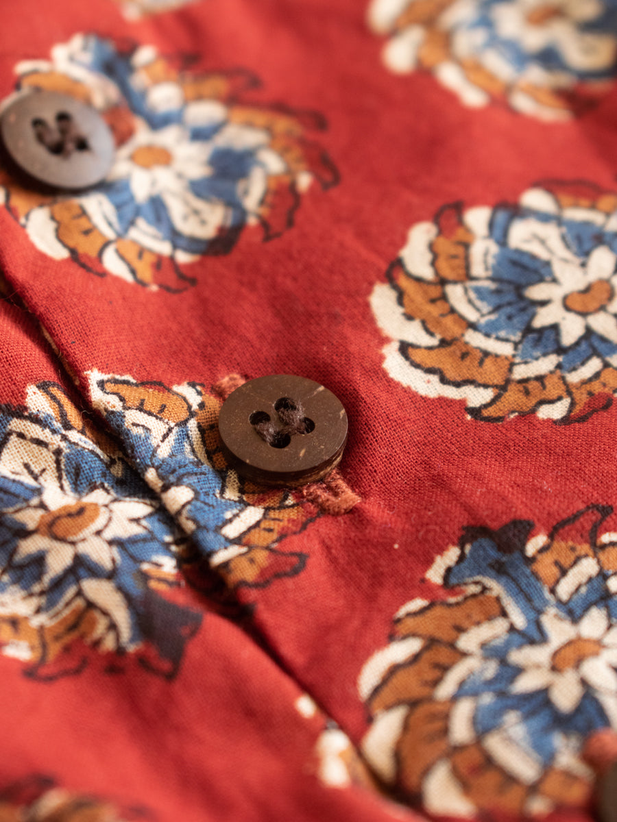 Aarush x Tyohaar | Kurta & Dhoti Pant Set in Crimson Field Block Print Cotton & Linen