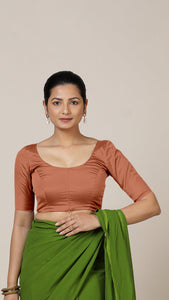  Anisha x Rozaana | Elbow Sleeves Saree Blouse in Metallic Copper_6