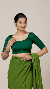  Anisha x Rozaana | Elbow Sleeves Saree Blouse in Bottle Green_7