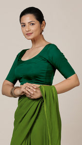  Anisha x Rozaana | Elbow Sleeves Saree Blouse in Bottle Green_1