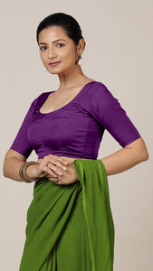  Anisha x Rozaana | Elbow Sleeves Saree Blouse in Purple_1