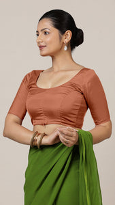Anisha x Rozaana | Elbow Sleeves Saree Blouse in Metallic Copper