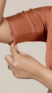  Anisha x Rozaana | Elbow Sleeves Saree Blouse in Metallic Copper_4