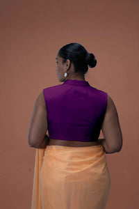  Avni x Rozaana | Purple Sleeveless FlexiFit™ Saree Blouse with Elegant Shawl Collar_3
