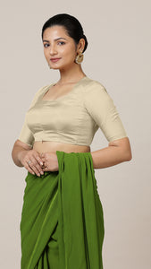  Aziza x Rozaana | Elbow Sleeves Saree Blouse in Cream_6
