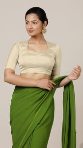 Aziza x Rozaana | Elbow Sleeves Saree Blouse in Cream
