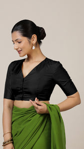  Begum x Rozaana | Elbow Sleeves Saree Blouse in Charcoal Black_7