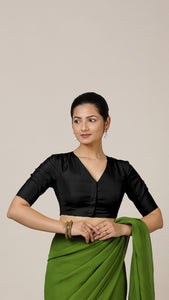  Begum x Rozaana | Elbow Sleeves Saree Blouse in Charcoal Black_1