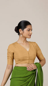  Begum x Rozaana | Elbow Sleeves Saree Blouse in Gold_1