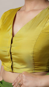  Begum x Rozaana | Elbow Sleeves Saree Blouse in Lemon Yellow_7