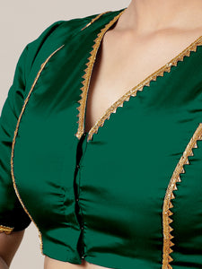 Begum x Tyohaar | Elbow Sleeves Saree Blouse in Bottle Green