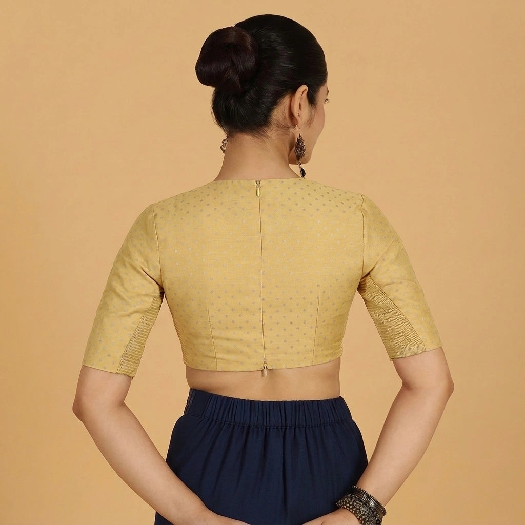 Bindu | Elbow Sleeved Gold Foil Chandheri Saree Blouse