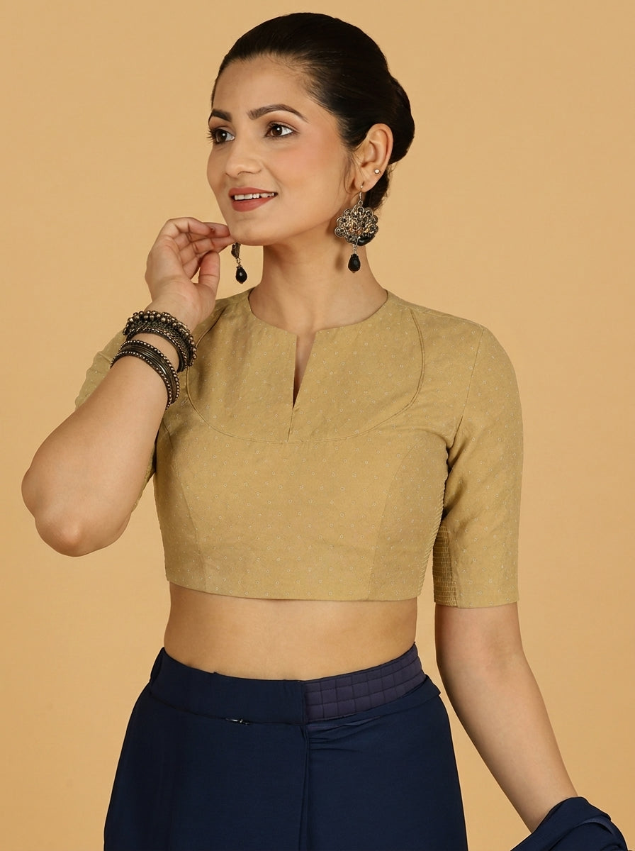 Bindu | Elbow Sleeved Gold Foil Chandheri Saree Blouse