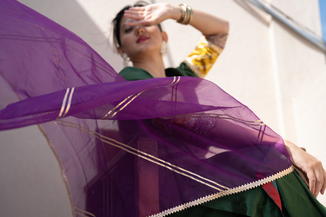 Falak x Tyohaar Dupatta, in Purple Viscose, made for party & festive (view 6).