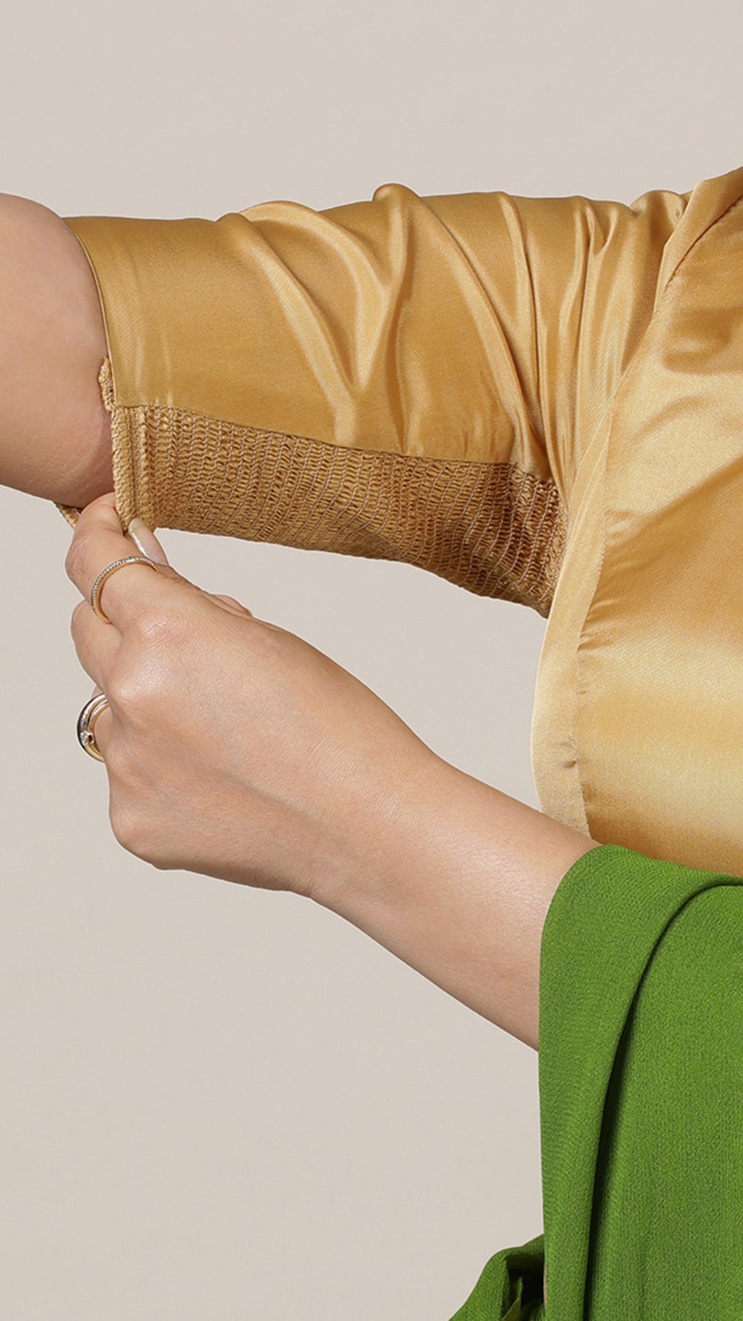 The 6-pc Binks Kasavu Kit with Gold Aziza Blouse - Get Onam-Ready Box Festive Fashion Box, in Gold Artificial Silk (view 12).