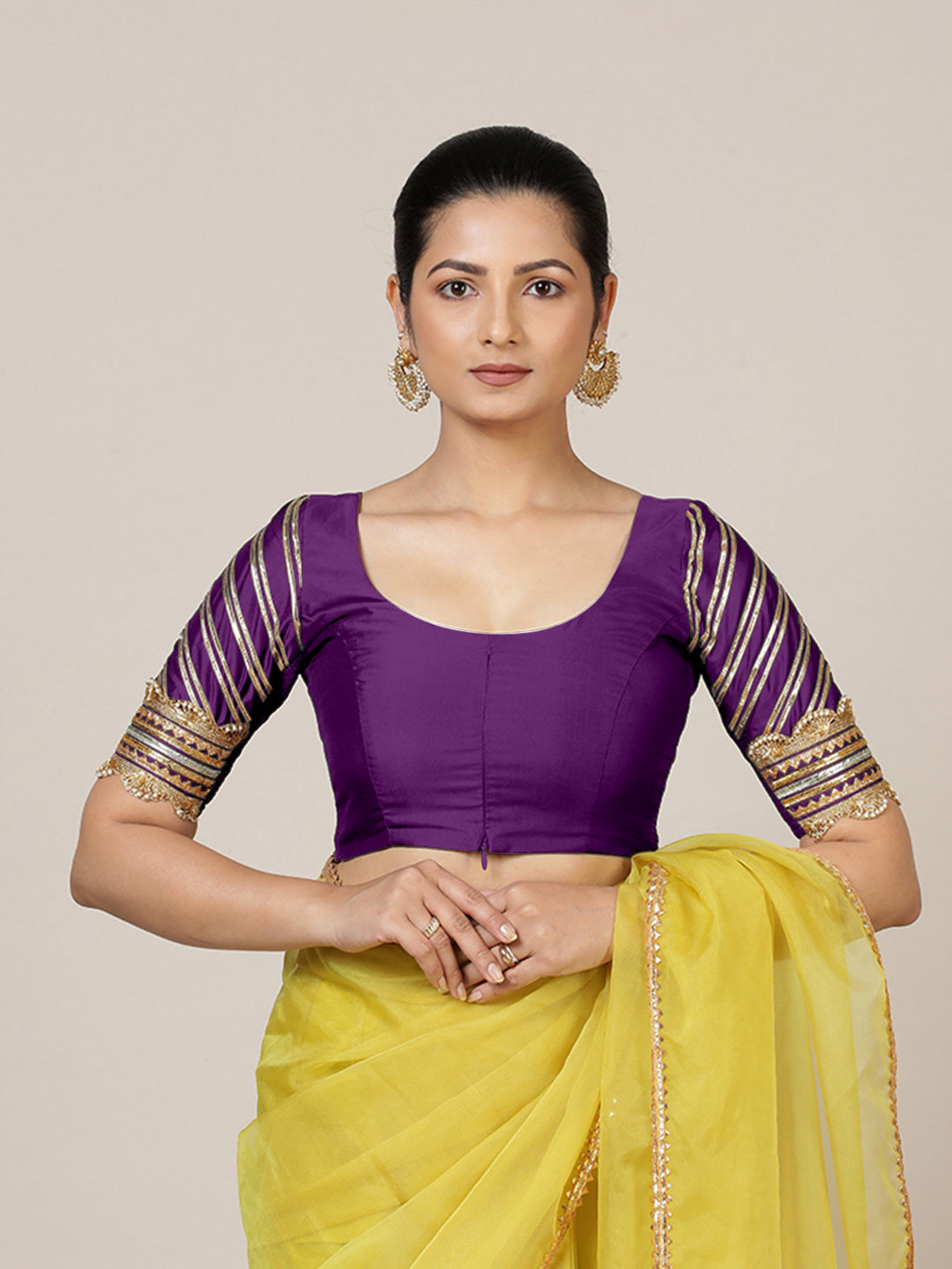 The 6-pc Binks Kasavu Kit with Purple Anisha Blouse w/ Gota Embellishments - Get Onam-Ready Box Festive Fashion Box (view 2).