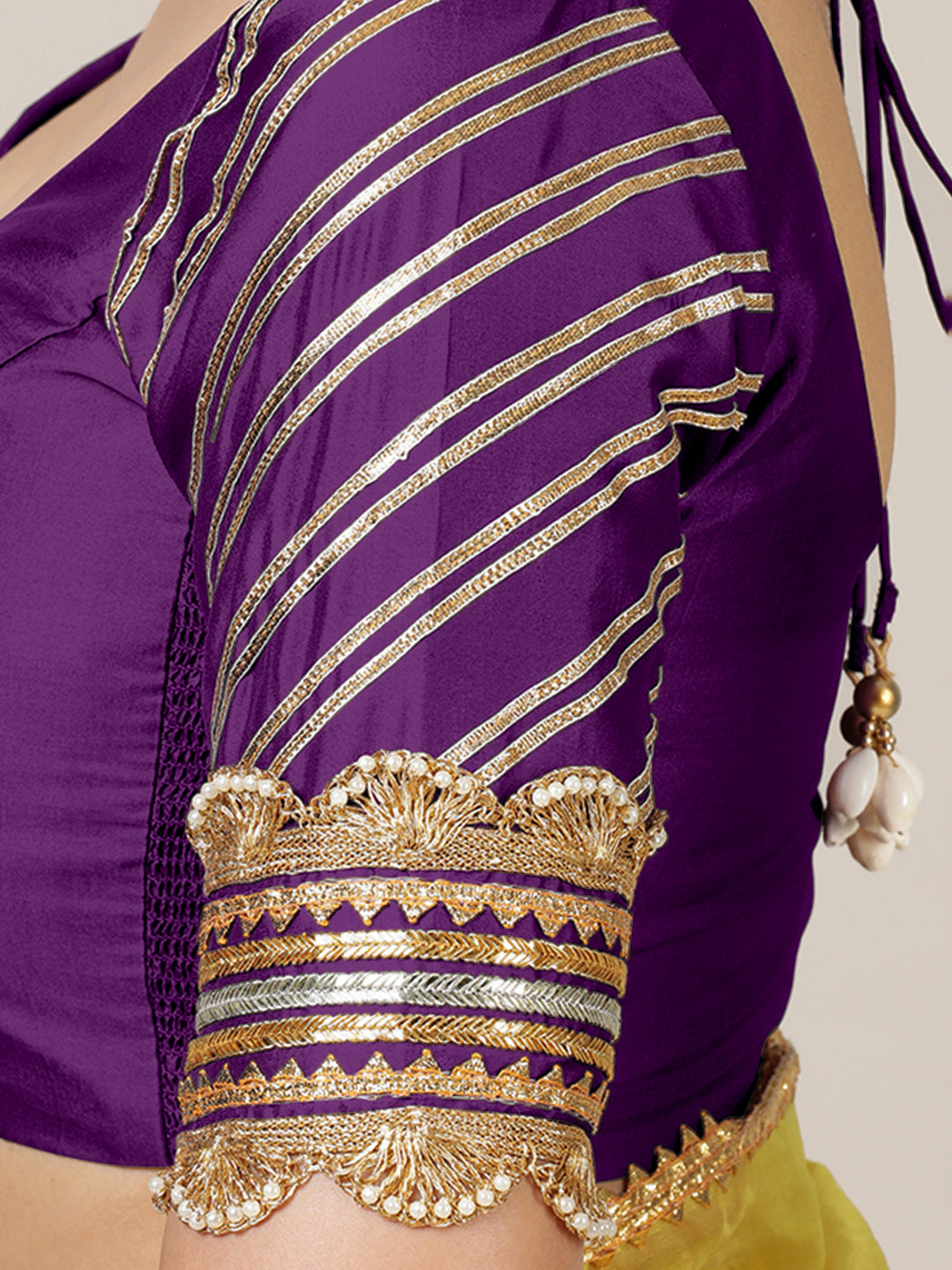 The 6-pc Binks Kasavu Kit with Purple Anisha Blouse w/ Gota Embellishments - Get Onam-Ready Box Festive Fashion Box (view 6).