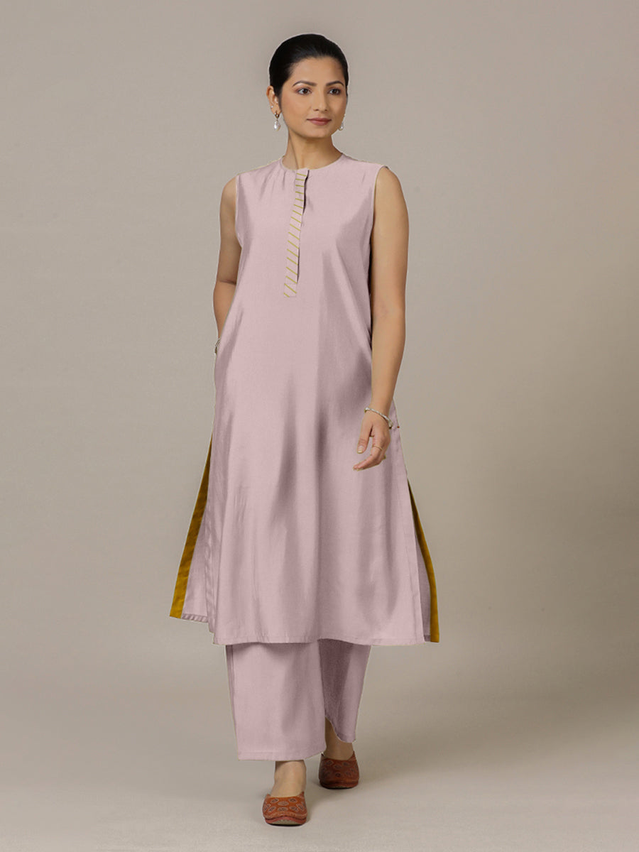Adah x Rozaana Kurta, in Purple Viscose, featuring sleeveless and jewel neckline, made for daily & work (view 6).
