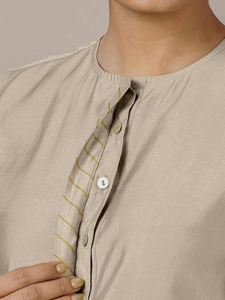 Adah x Rozaana Kurta, in Grey Viscose, featuring sleeveless and jewel neckline, made for daily & work (view 4).