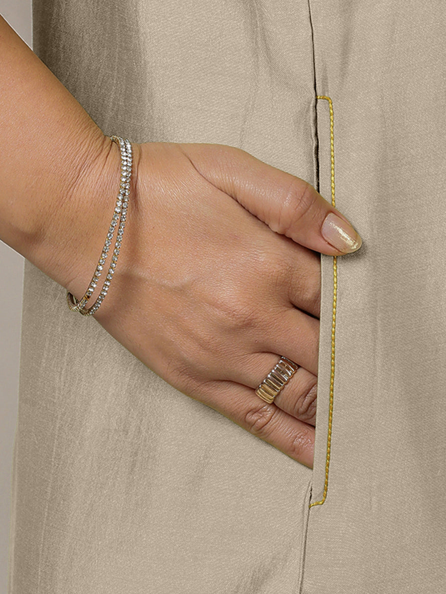 Adah x Rozaana Kurta, in Grey Viscose, featuring sleeveless and jewel neckline, made for daily & work (view 5).