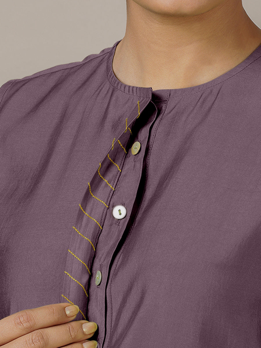 Adah x Rozaana Kurta, in Purple Viscose, featuring sleeveless and jewel neckline, made for daily & work (view 4).