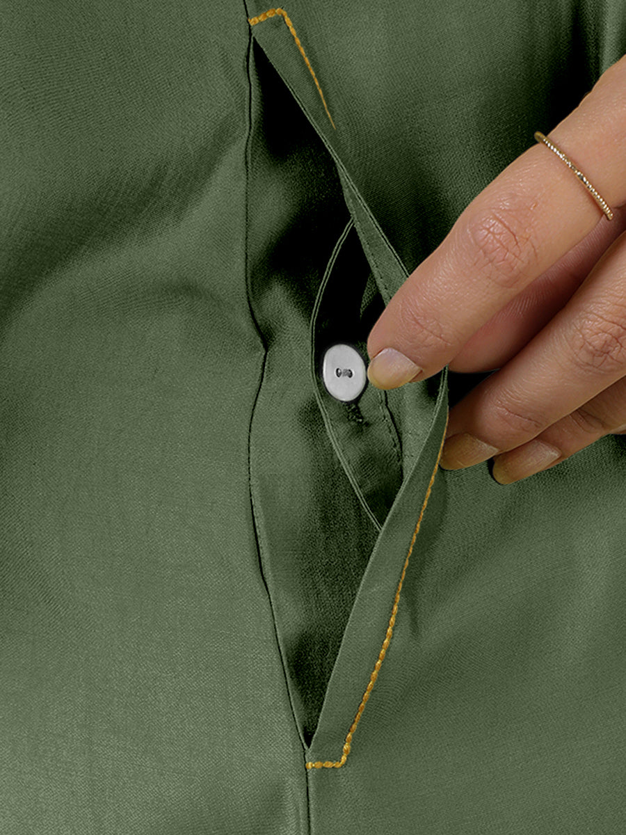 Alina x Rozaana Kurta, in Green Viscose, featuring sleeveless and flat collar neckline, made for daily & work (view 5).