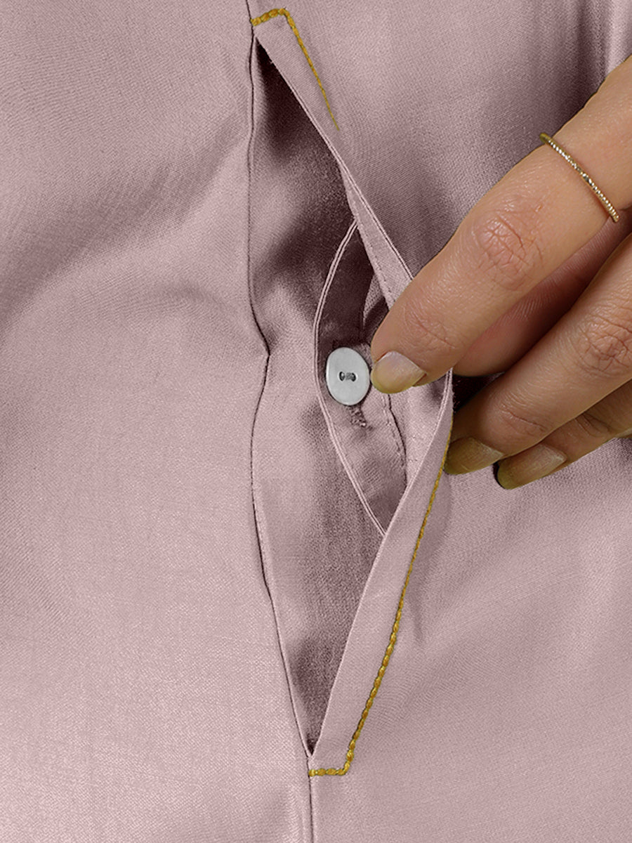 Alina x Rozaana Kurta, in Purple Viscose, featuring sleeveless and flat collar neckline, made for daily & work (view 5).