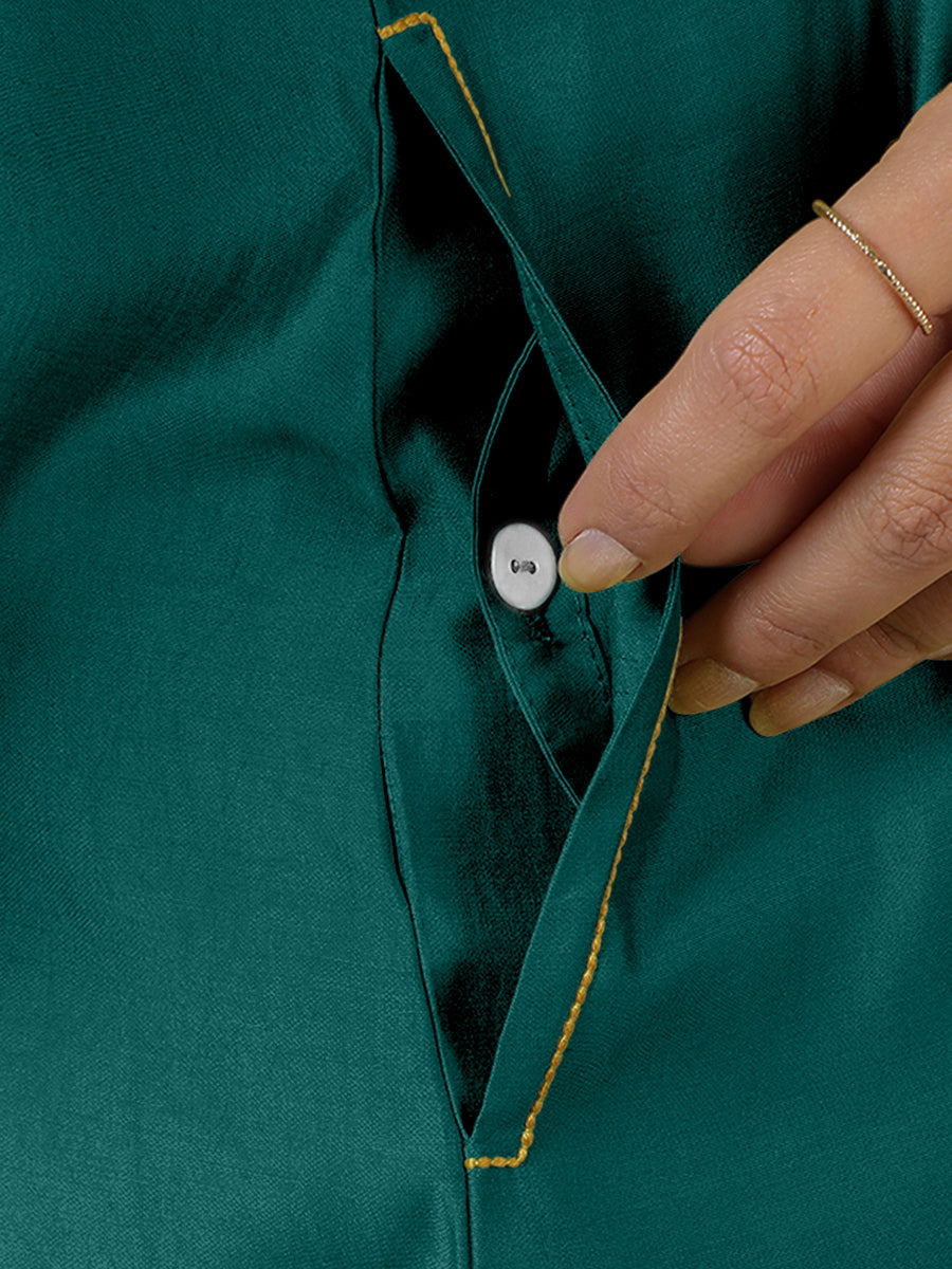 Alina x Rozaana Kurta, in Green Viscose, featuring sleeveless and flat collar neckline, made for daily & work (view 5).