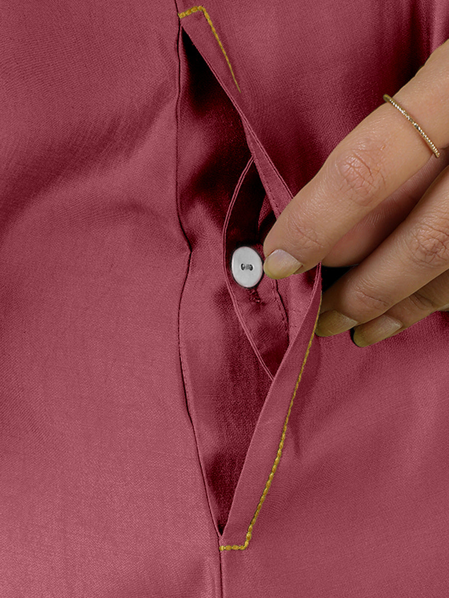 Alina x Rozaana Kurta, in Pink Viscose, featuring sleeveless and flat collar neckline, made for daily & work (view 5).