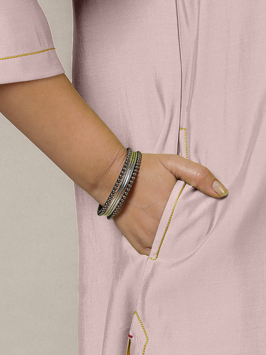 Alisha x Rozaana Kurta, in Purple Viscose, featuring three quarter sleeves and v-neckline, made for daily & work (view 4).
