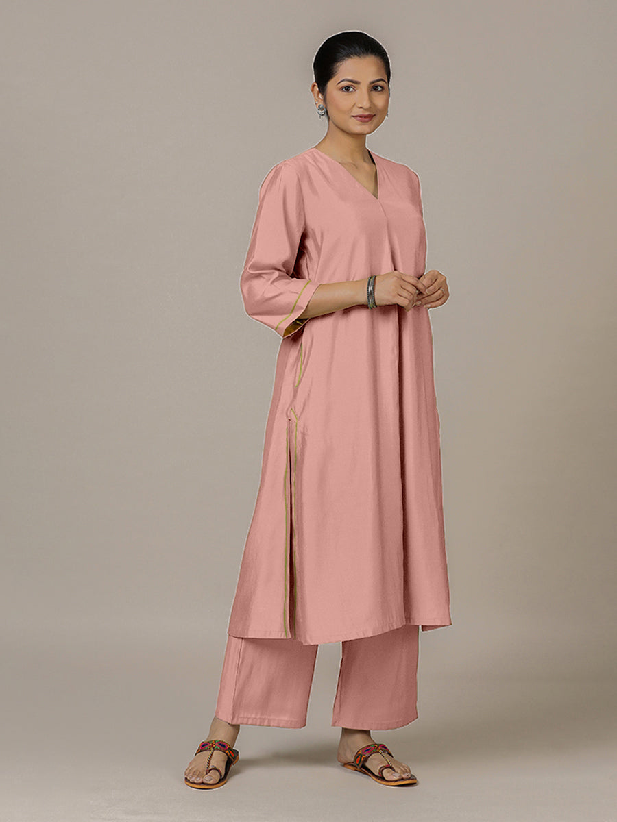 Alisha x Rozaana Kurta, in Pink Viscose, featuring three quarter sleeves and v-neckline, made for daily & work (view 6).
