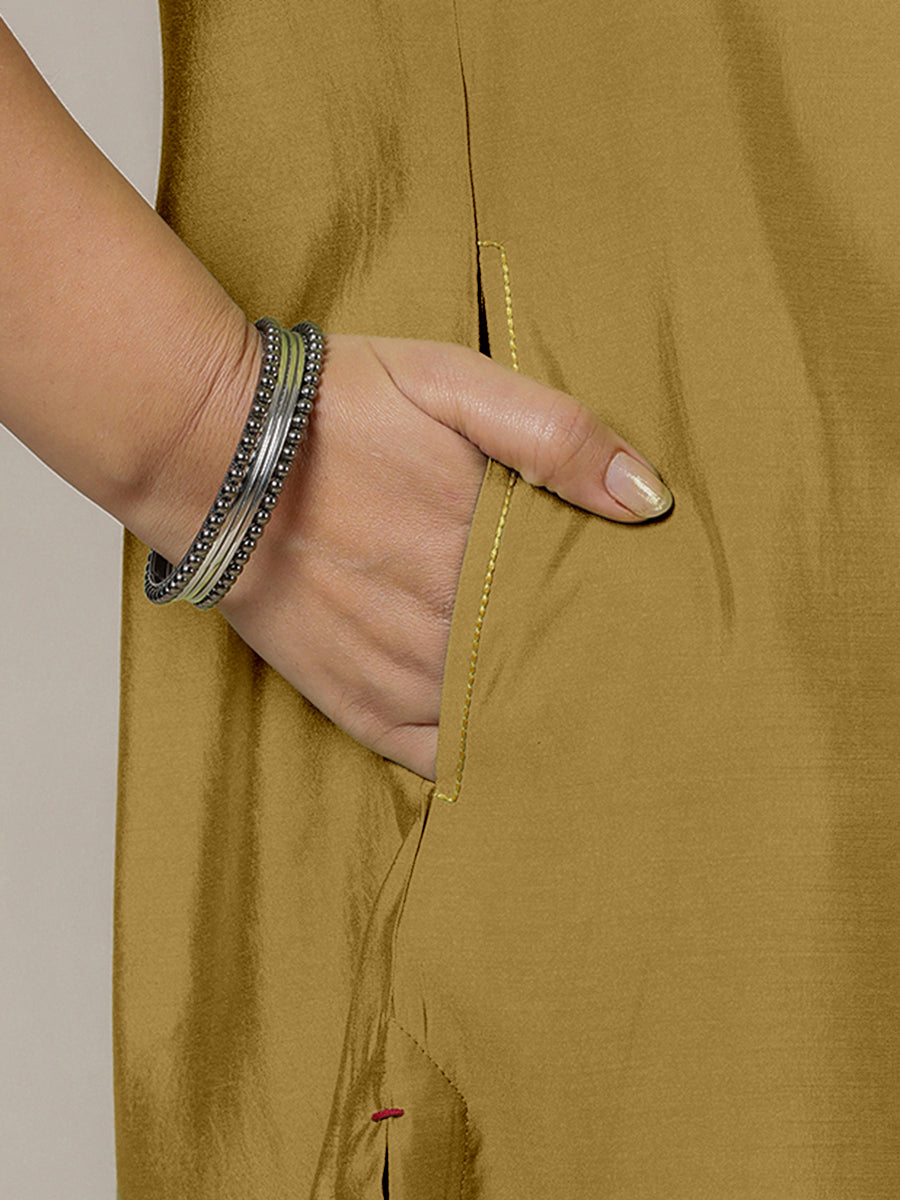 Amal x Rozaana Kurta, in Yellow Viscose, featuring three quarter sleeves and overlap v-neckline, made for daily & work (view 4).