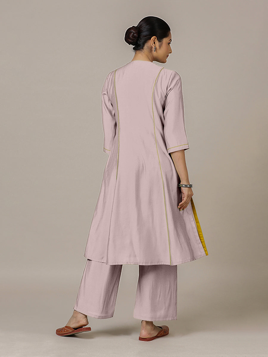 Amal x Rozaana Kurta, in Purple Viscose, featuring three quarter sleeves and overlap v-neckline, made for daily & work (view 2).