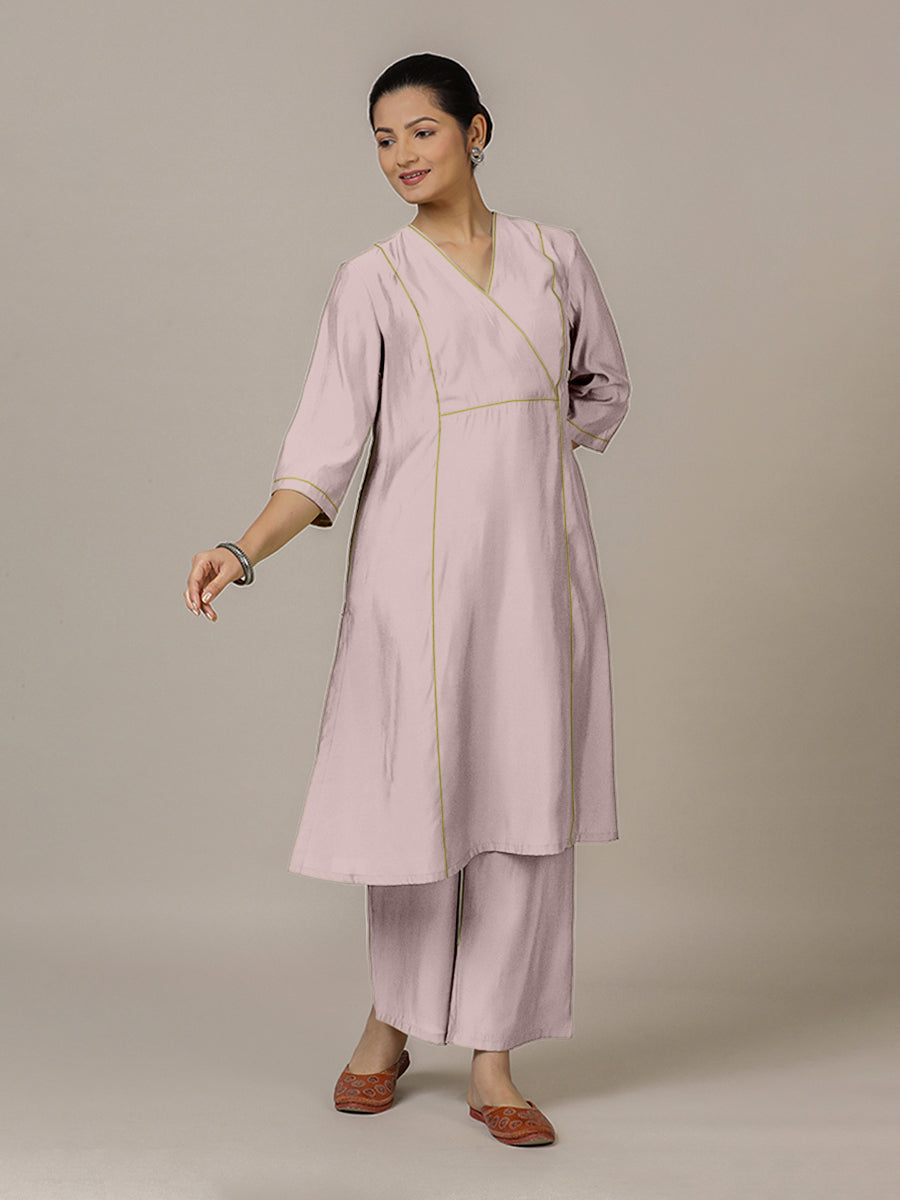 Amal x Rozaana Kurta, in Purple Viscose, featuring three quarter sleeves and overlap v-neckline, made for daily & work (view 5).