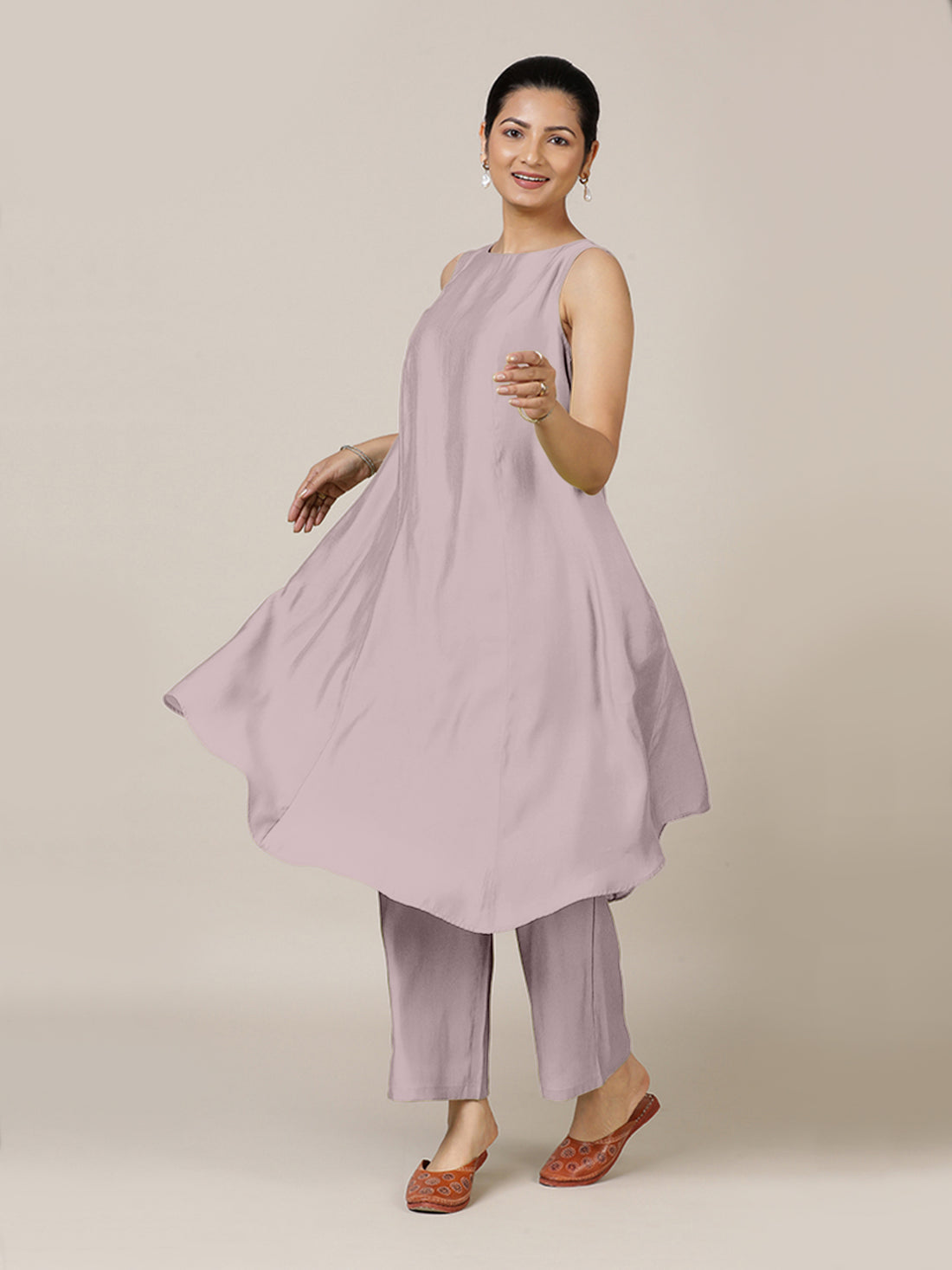 Anoki x Rozaana Kurta, in Purple Viscose, featuring sleeveless and boat neckline, made for daily & work (view 6).