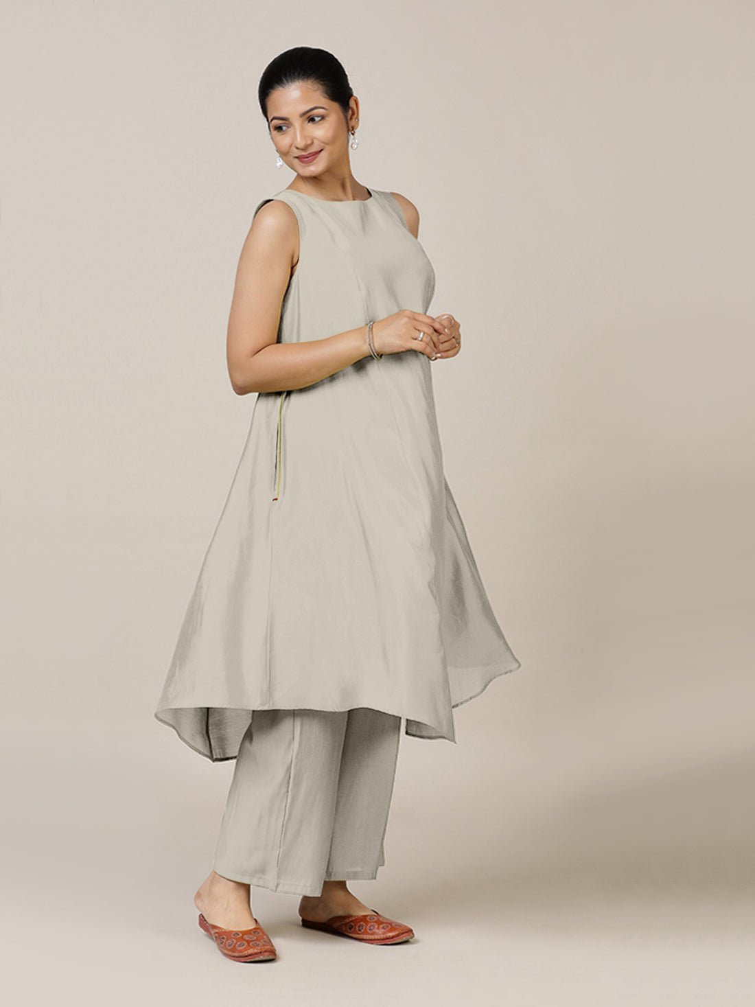 Anoki x Rozaana Kurta, in Grey Viscose, featuring sleeveless and boat neckline, made for daily & work (view 6).